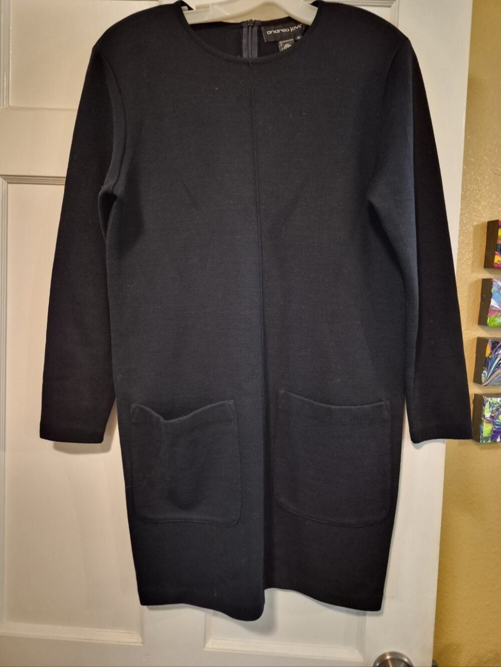 Andrea Jovine Black Sweater Dress Size Small | Long Sleeve Pocket Dress